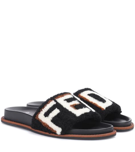 fendi fur slide|fendi leather flat slides.